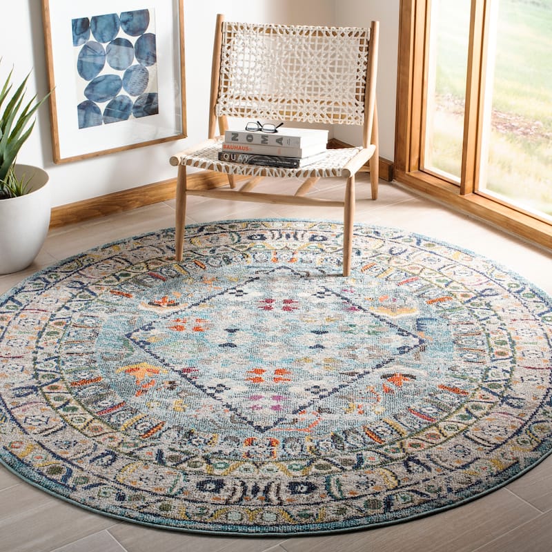 SAFAVIEH Monaco Doretha Boho Rug - 6'7" Round - Blue/Light Grey