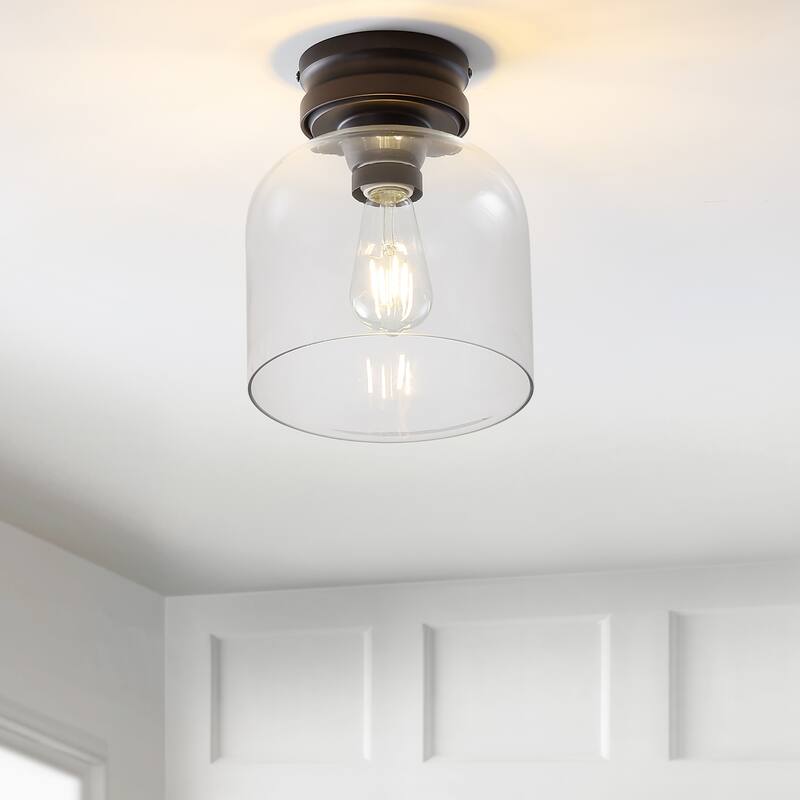 Atlas 7.75" Metal/Bubbled Glass LED Flush Mount, Chrome by JONATHAN Y - Oil Rubbed Bronze
