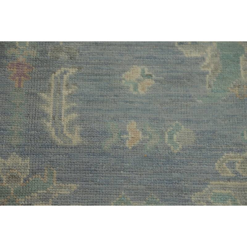 Vegetable Dye Blue Wool Oushak Turkish Area Rug, Floral Geometric Carpet - 9' 11'' X 8' 0''