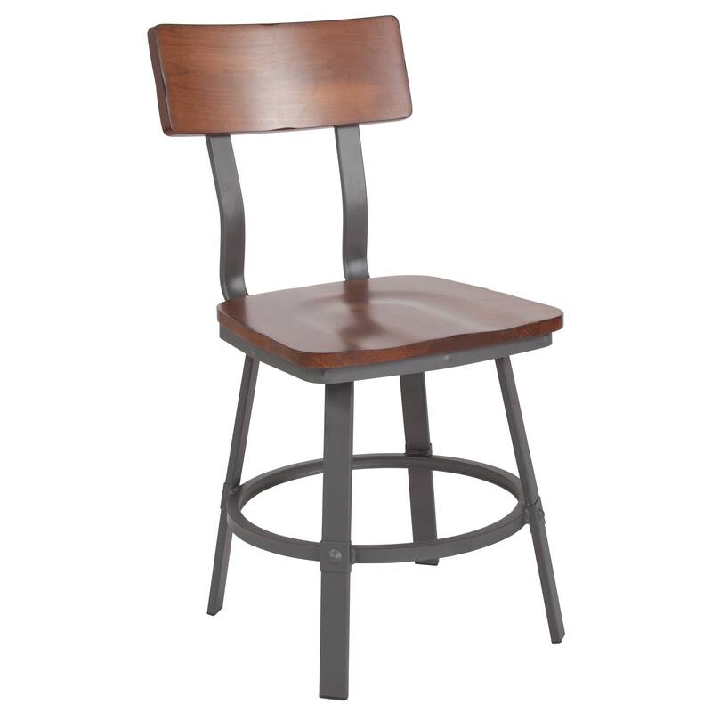 Rustic Walnut Restaurant Chair with Wood Seat & Back and Gray Powder Coat Frame - 16.25"W x 22.25"D x 33.5"H