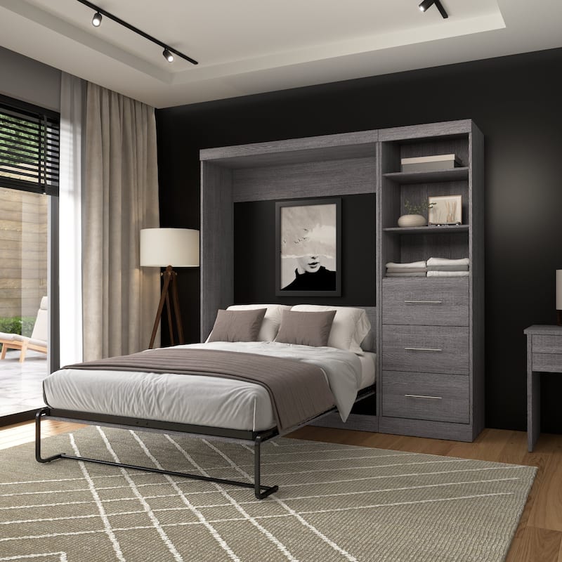 Nebula Full Murphy Bed and Closet Organizer with Drawers by Bestar - Bark Grey