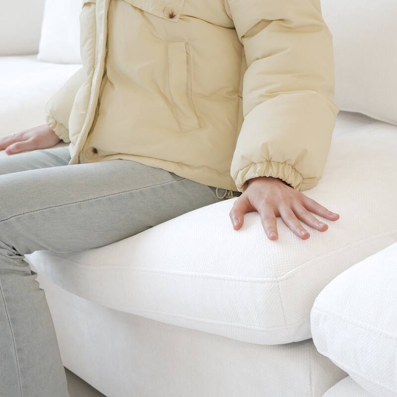 Minimalist Linen Sectional Sofa Down Filled Cloud Couch, U-Shape Deep Seat Couch with Cushions