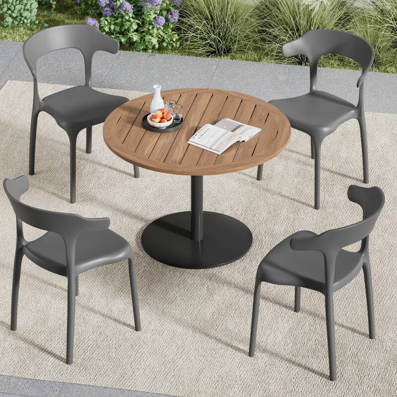 Javlergo 4-Pack Stackable Plastic Chairs for Indoor & Outdoor Use 250lb Capacity Horn Back Design Patio Dining Chairs - Grey