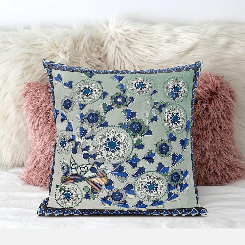 Amrita Sen Glory of Flowers Peacock Faux Suede Pillow Zip - 18" x 18"