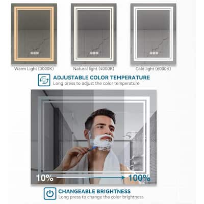 Silver LED Bathroom Mirror with Touch Dimmer, Anti-Fog, Adjustable Different brightness - 24" L x 40” W