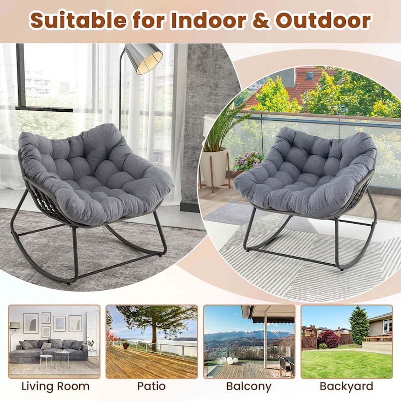Costway 1/2 PCS Outdoor Rocking Chair Oversized Patio PE Wicker Egg