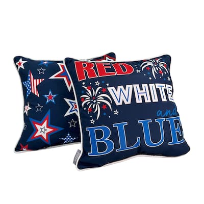 Throw Pillow Indoor Outdoor Red White Blue 16"Square Set of 2