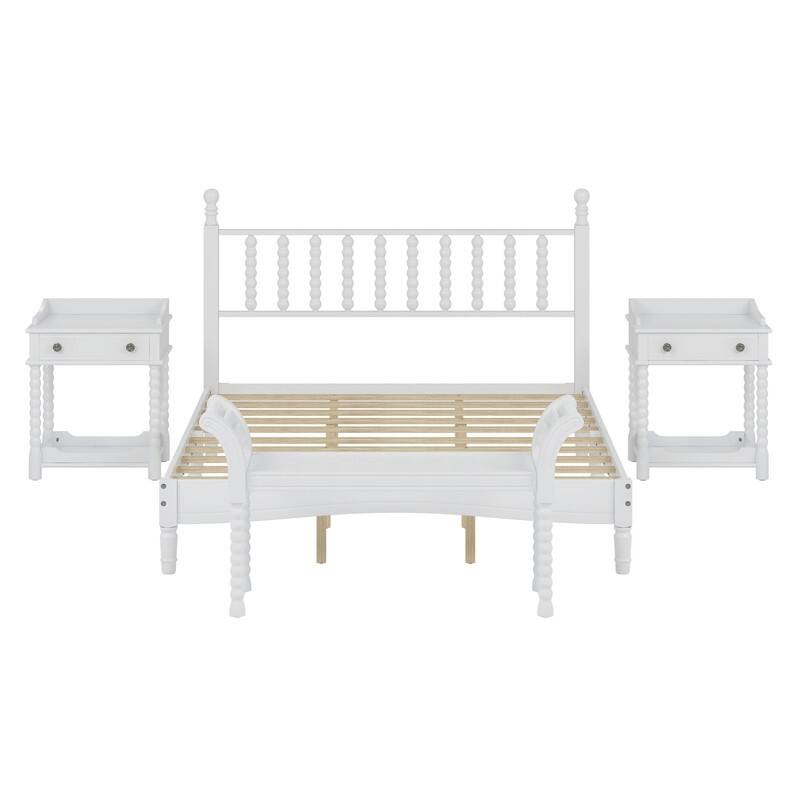 2/3/4-Pc Bedroom Sets Twin/Queen White Platform Bed w/LED/Nightstands/Ottoman/Headboard - Sherpa/High Gloss/Retro/Wood/Acrylic