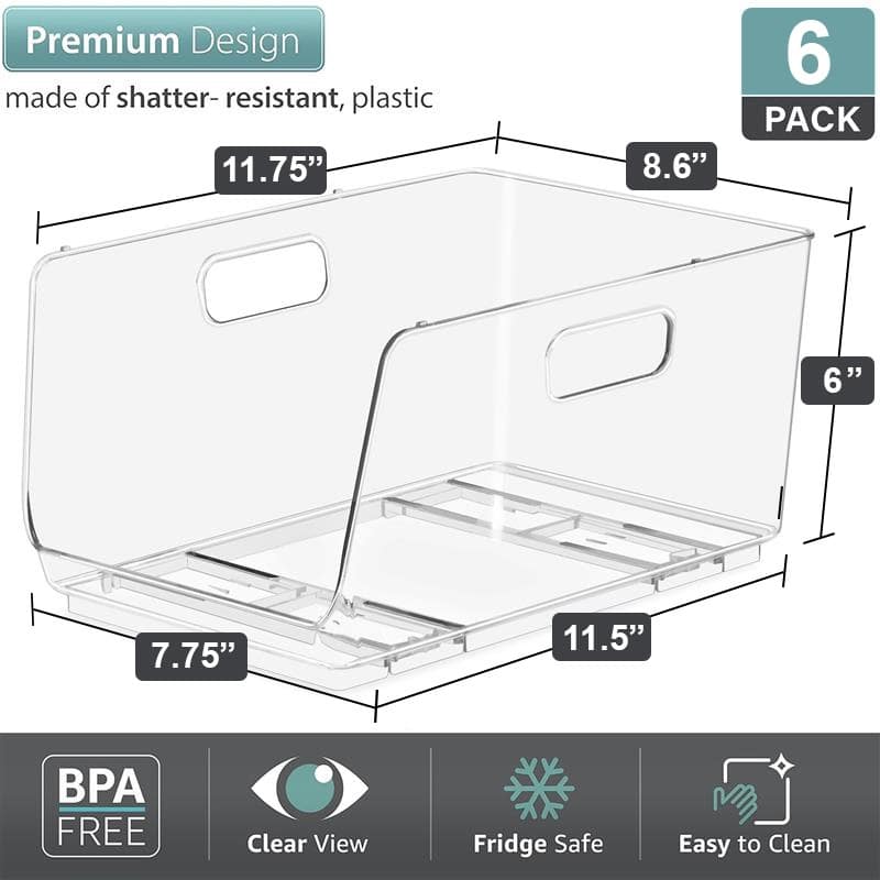 Sorbus Stackable Storage Bins Open Front Clear Acrylic Bins for Pantry Kitchen Clear Pantry Organizer Bins (Medium)