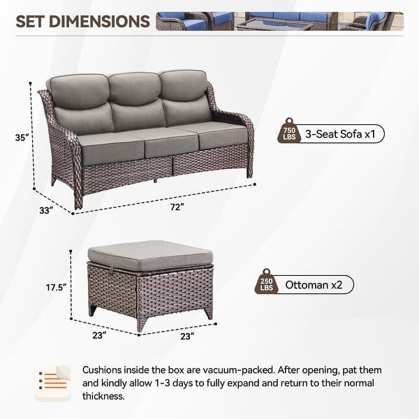 dimension image slide 19 of 36, Outdoor Sofa with 6-Inch Thick Cushions Furniture for Porch