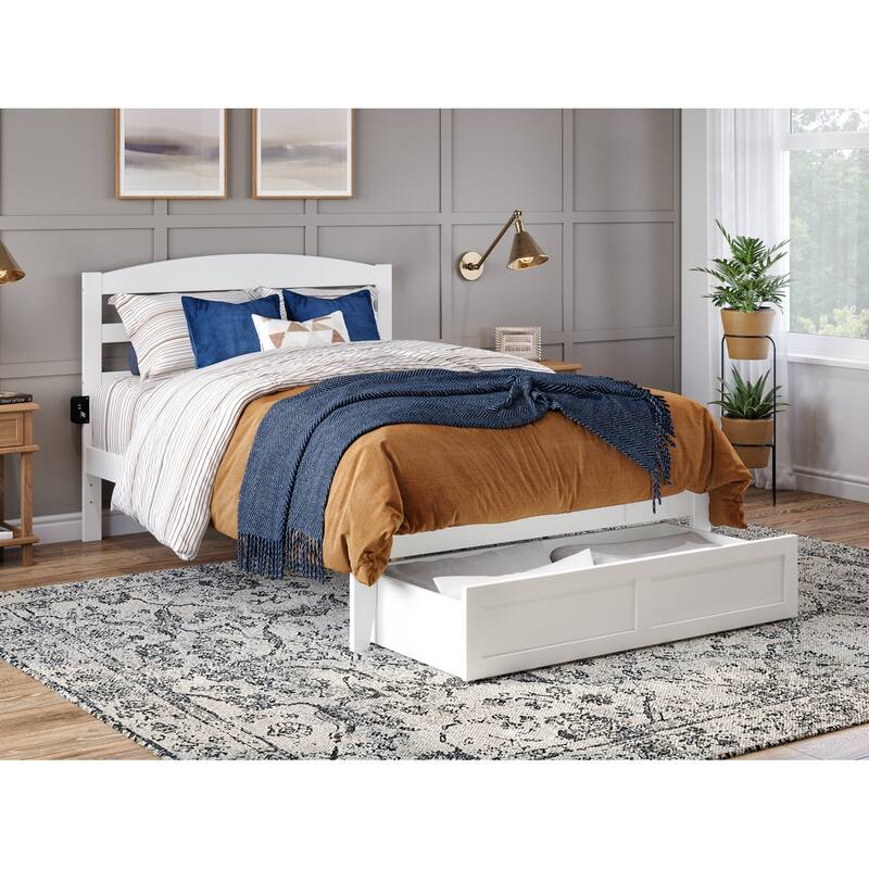 AFI Warren Platform Bed with Foot Drawer and Charging Station - White - Queen