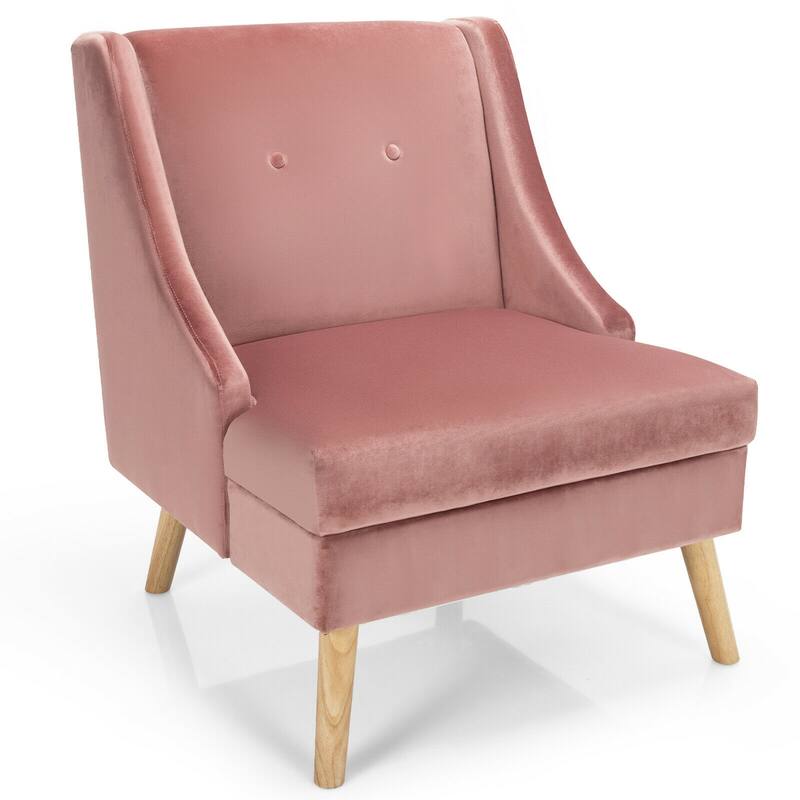 Gymax Swoop Arm Accent Chair Velvet Upholstered Armchair w/ Rubber - See Details - Pink - See Details