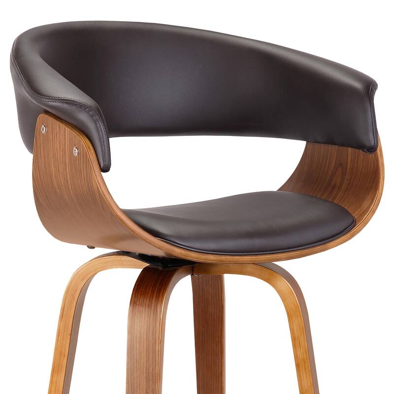 Julyssa Mid-Century Modern Faux Leather and Wood Swivel Bar or Counter Stool