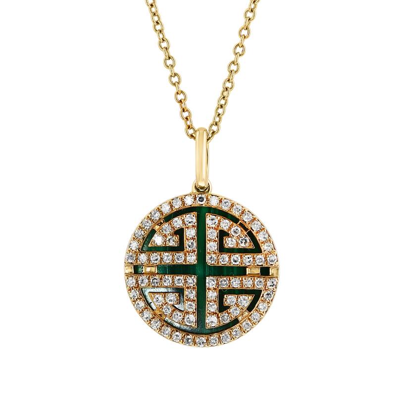EFFY 14K Gold Diamond Malachite Pendant Necklace