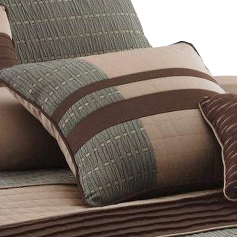 7 Piece King Polyester Comforter Set with Pleats and Texture, Gray and Brown