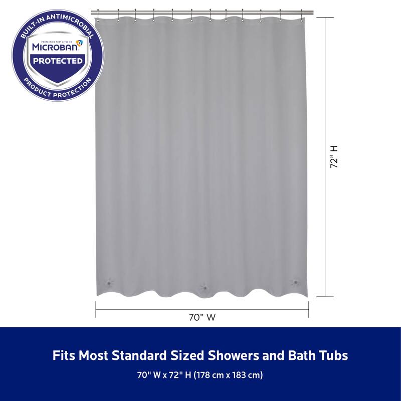 Kenney Microban Protected Medium Weight PEVA Shower Liner, 70" W x 72" H, 2-Pack