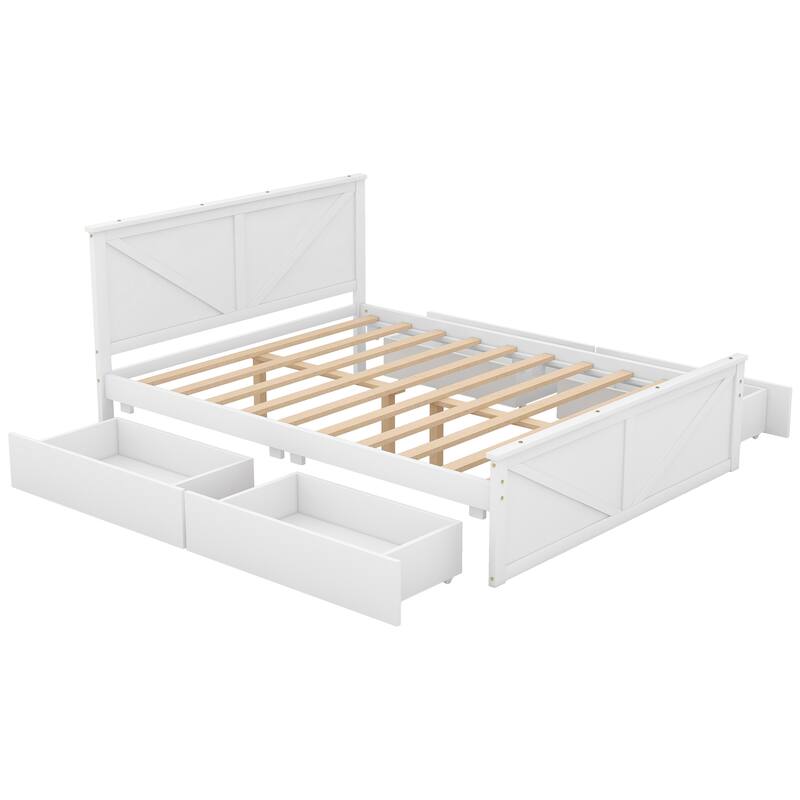 Wooden Platform Bed with 4 Storage Drawers & Support Legs