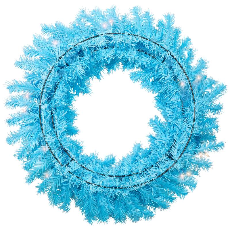 Pre-Lit Artificial Pine Christmas Wreath - 24" - Sky Blue - Clear Lights