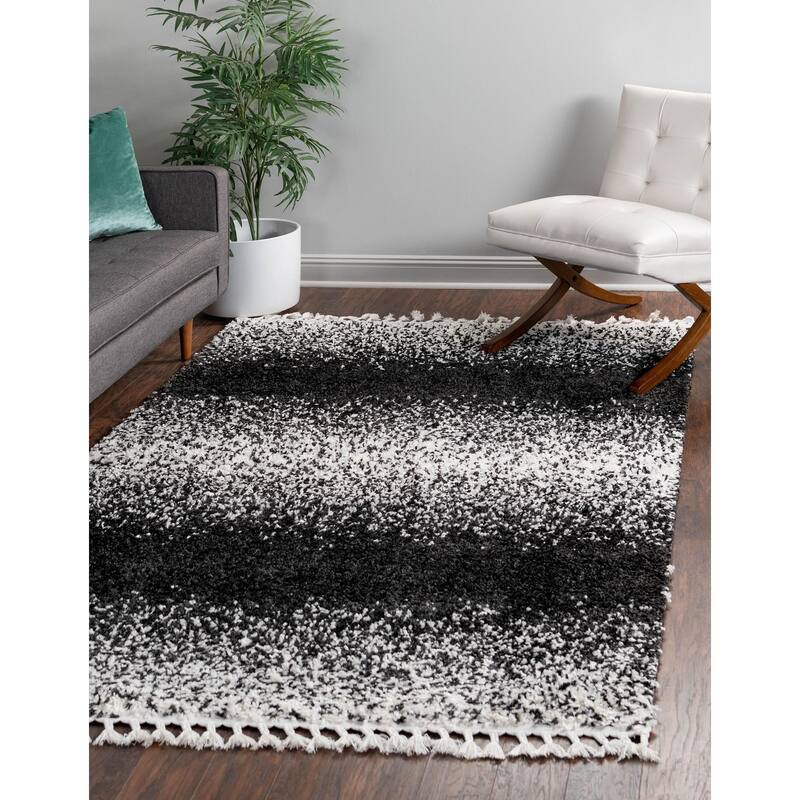 Shag Brico Collection Area Rug - 9'x12' - Black-White
