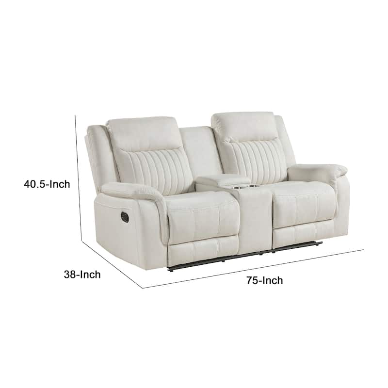 Lenny Manual Recliner Loveseat w Cupholder Console, Beige Microfiber