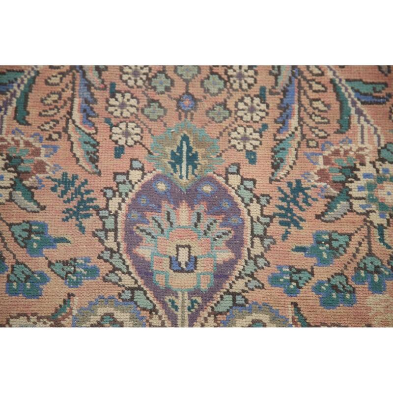 Hand Knotted Oriental 100% Wool Carpet Traditional Floral Pink Tabriz Area Rug - 11' 3'' X 8' 3''