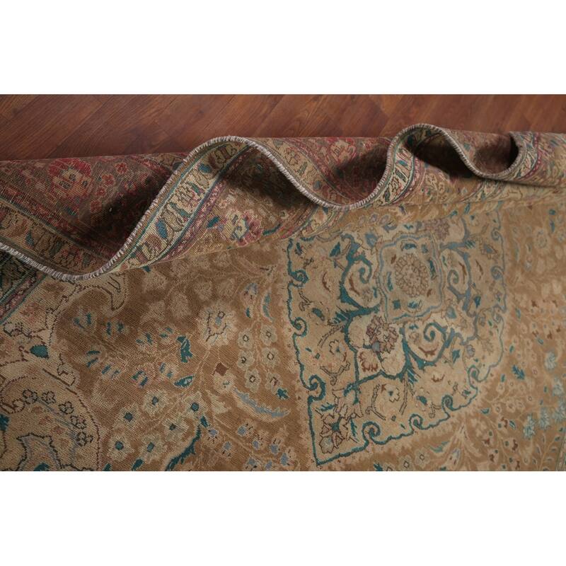 Light Brown Tabriz Persian Vintage Area Rug Handmade Wool Carpet - 6'7"x 9'7"