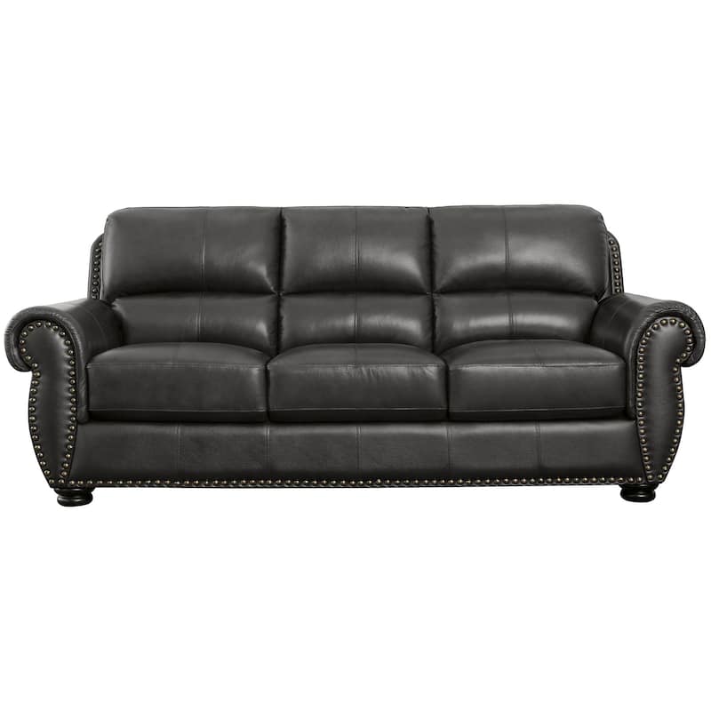Austin Leather Living Room, Dark Gray