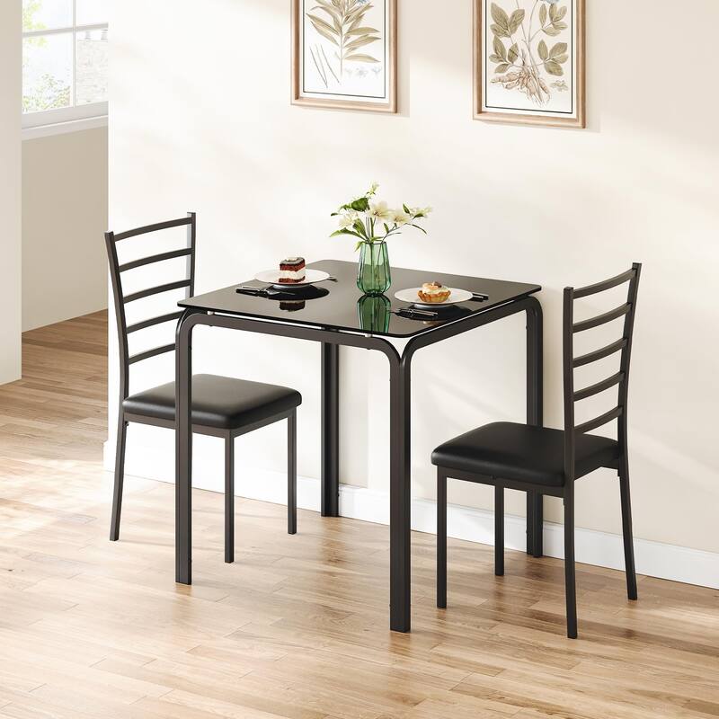 3-piece Wood Square Kitchen Dining Table Set for Apartment