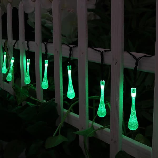 Sunnydaze 30-count White Water Drop LED Solar Powered String Lights - 20-foot Sunnydaze 30-count White Water Drop LED Solar Powered String Lights - 20-foot
