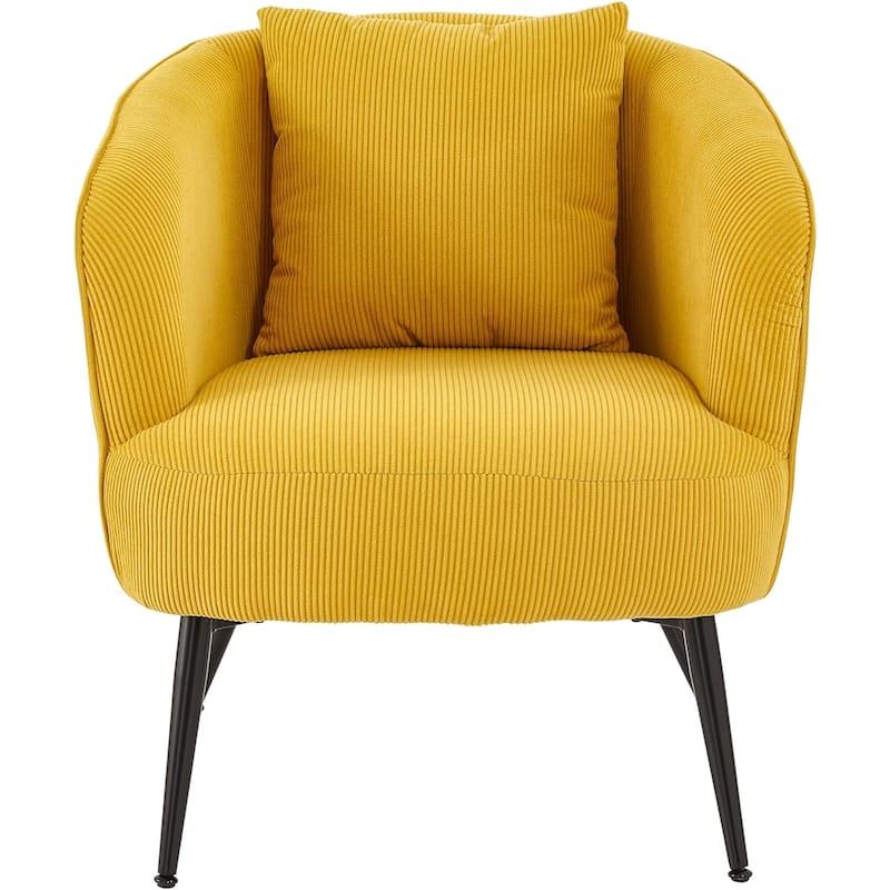 Modern Channel Corduroy Velvet Accent Chair with Black Metal Legs Luxurious Design and Comfortable Seating Ideal