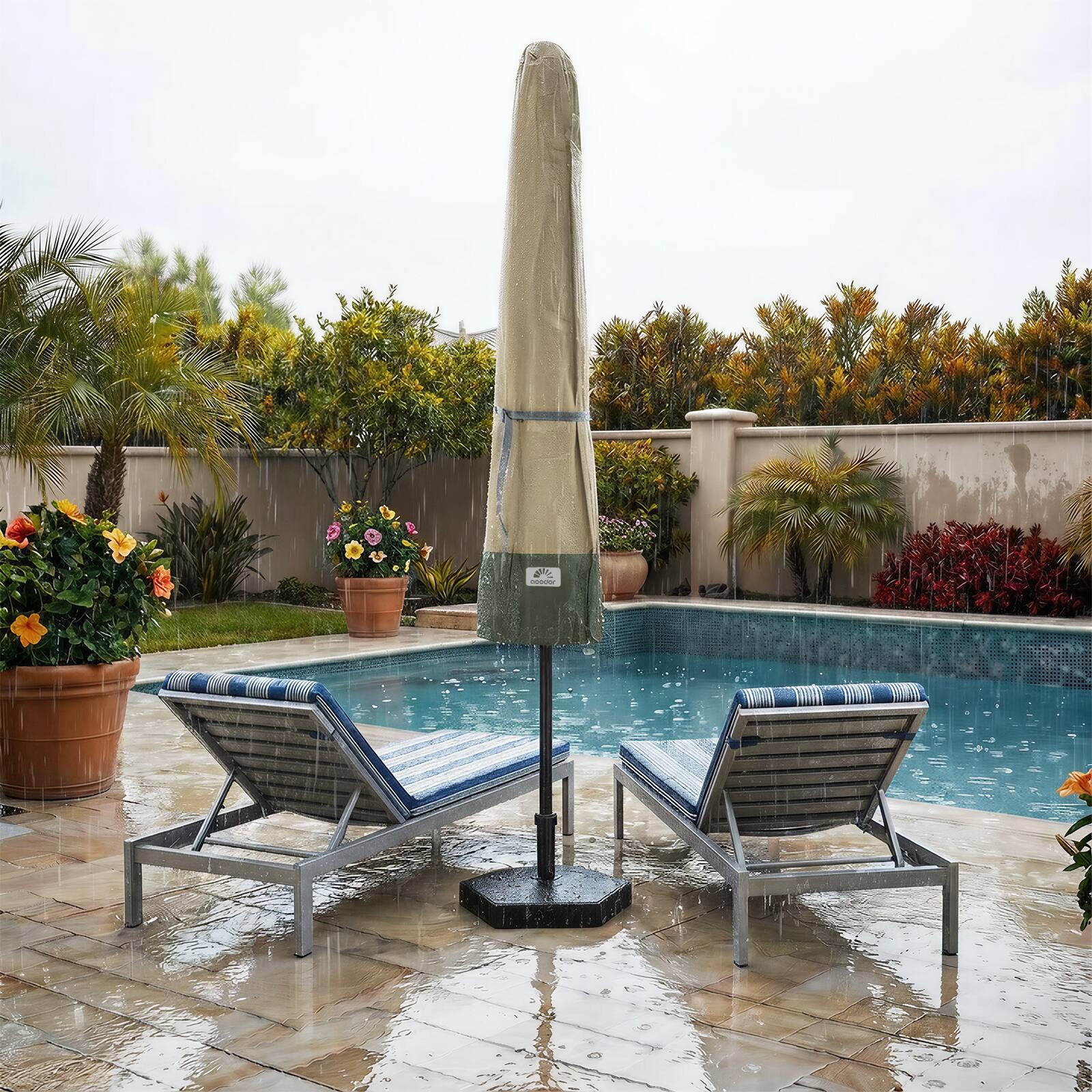 heavy duty patio umbrella cover Direct Wicker All-Weather Protective Fits 8-ft to 11-ft For Market Umbrella and debris Veranda Water-Resistant Offset Patio Umbrella