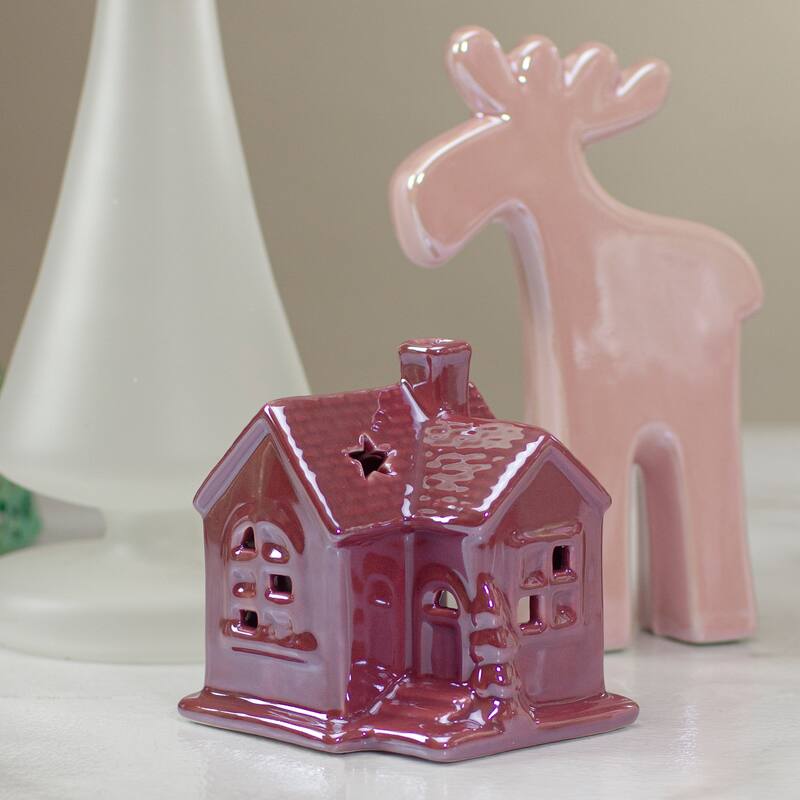 4" Pink Ceramic House Christmas Tabletop Decoration