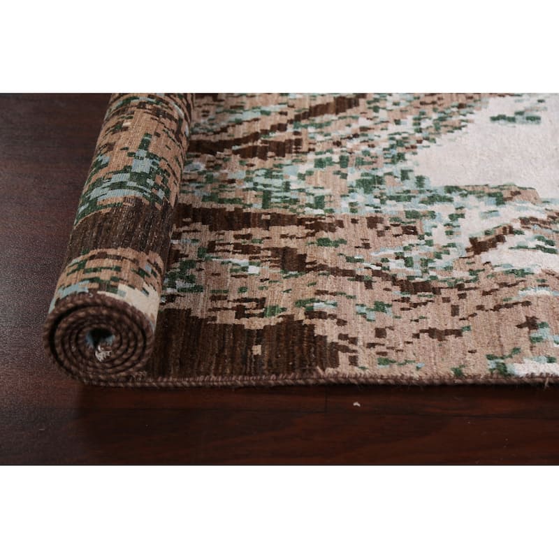 Wool/ Silk Abstract Vegetable Dye Oriental Runner Rug Hand-knotted - 2'7" x 10'2"