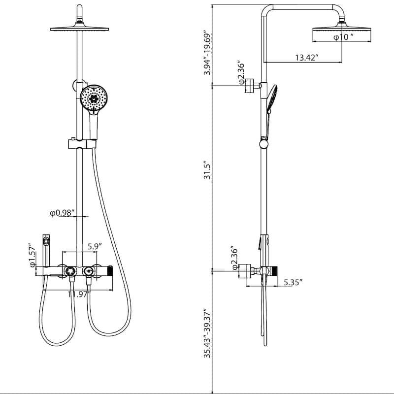 Matte Black Wall Mounted Thermostatic Bathroom Shower Faucet Set