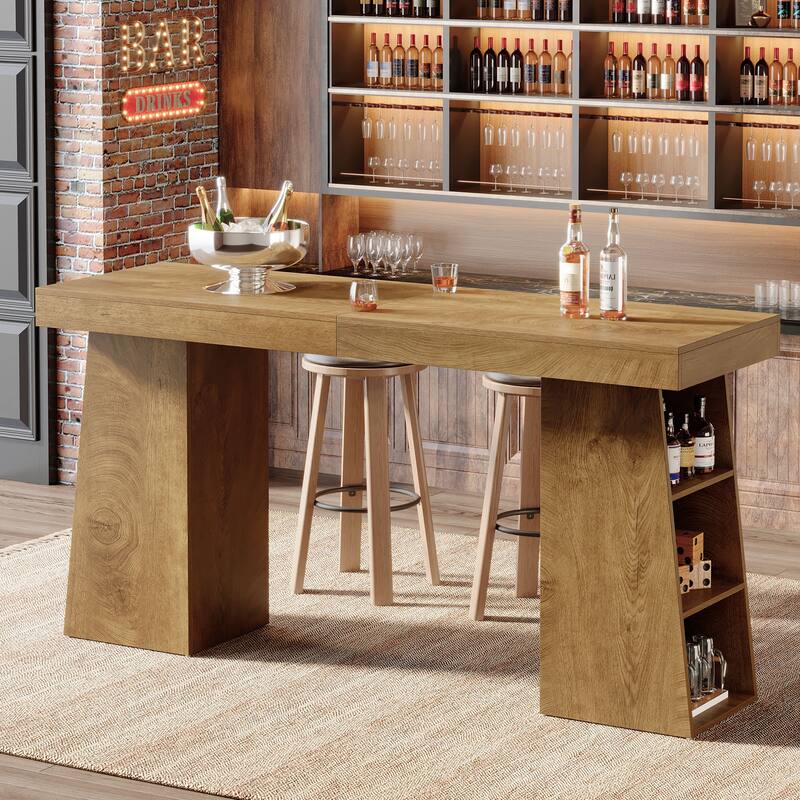 63-Inch Farmhouse Bar Table with Storage