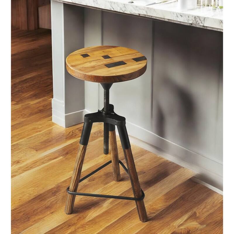 Reclaimed Wood Revolving Bar Stool - Multi