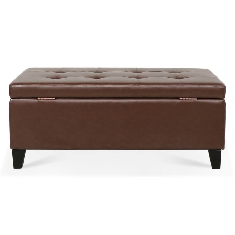 Storage Ottoman with Wooden Legs, Faux Leather Ottoman with Storage for Living Room, Bedroom & Hallway, Ottoman Foot Rest
