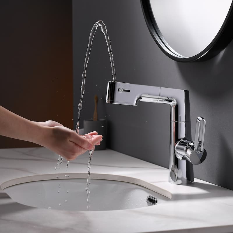 Single Handle Pull-Out Digital Display White Bathroom Faucet
