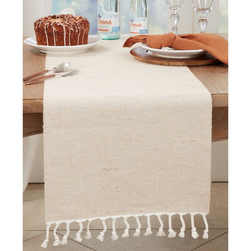 Solid Tasseled Cotton And Jute Runner