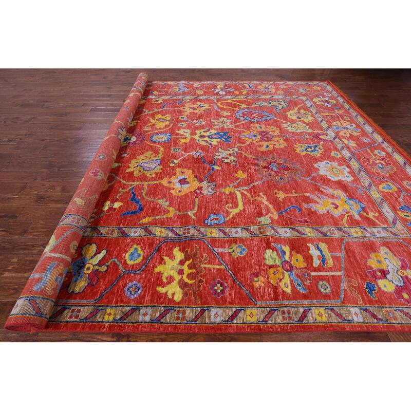 Golden Nile Orange Turkish Oushak Hand Knotted Wool Rug - 10' 3" X 13' 4"