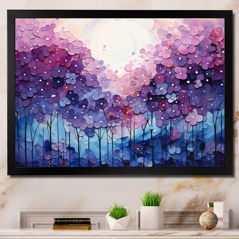 Designart "Indigo Dreams II" Abstract Landscape Framed Canvas Prints - Black - 40 in. wide x 30 in. high