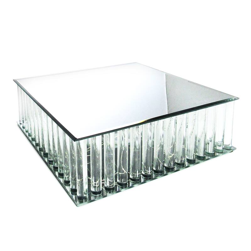 Square Mirror LED Fairy Light Up Glass Columns Cake Stand Dessert Display Tray Riser