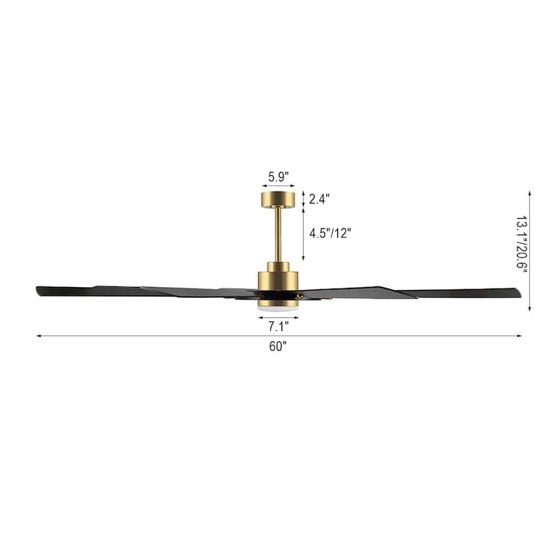 WINGBO 60-inch/72-inch 8-Blades Indoor DC Motor Ceiling Fan With LED Light and Remote Control