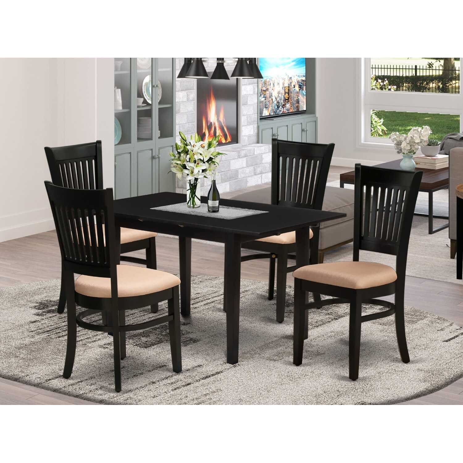 5-Piece Black Finish Solid Wood Top - Rectangular Dining Room Set (Seats-4)