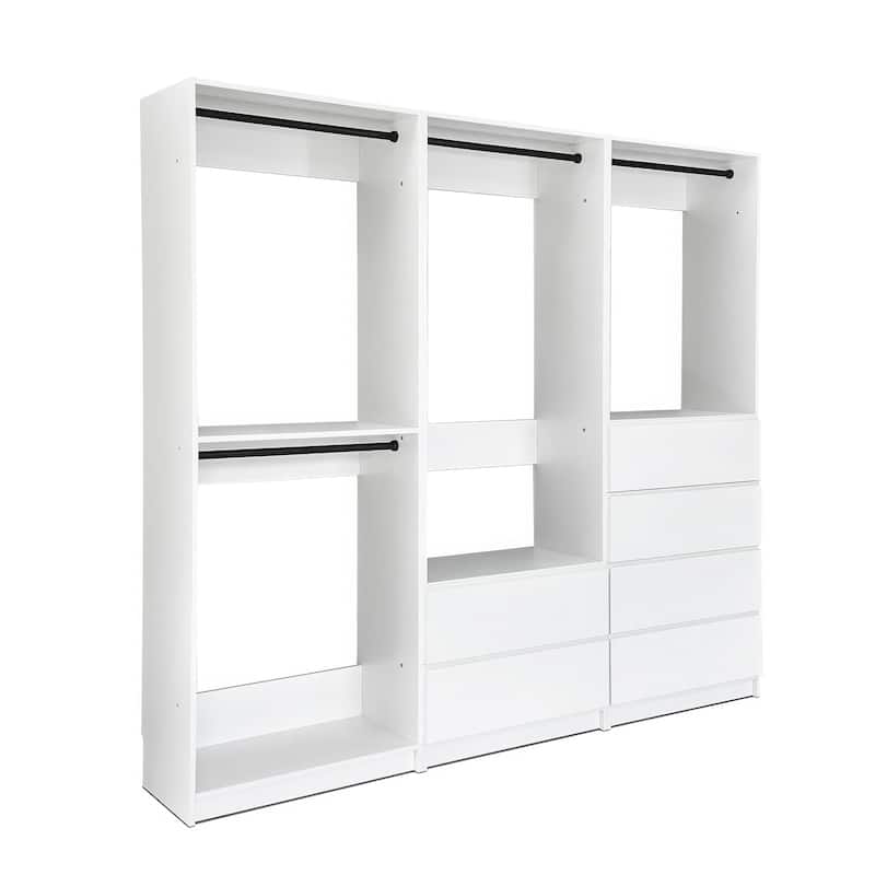 Prosper White Freestanding Walk in Wood Closet System - 94.2"W x 15.7"D x 83" H