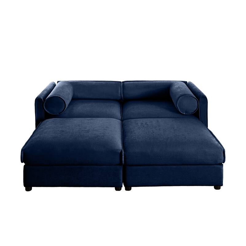 75.5" Chenille Upholstered 2-Seater Sleeper Modular Sectional Sofa with Storage Seat, DIY Combination