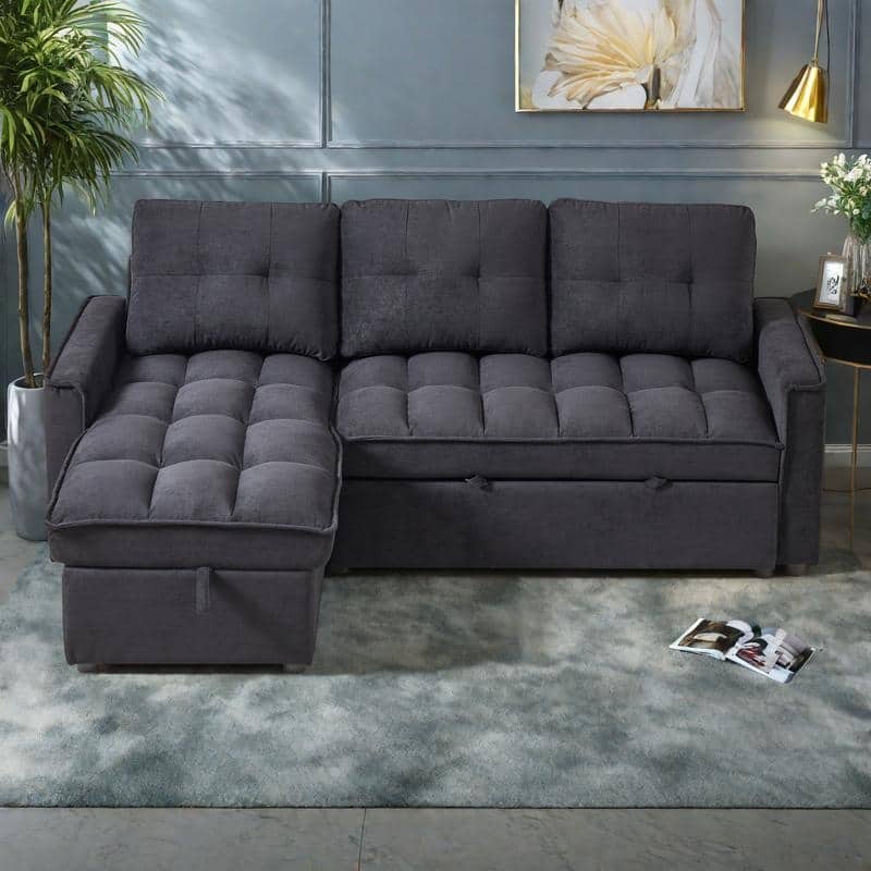 78.75" Chenille Reclining Sectional Sofa with USB/Type-C Charging, Hidden Storage & Ottoman - Black