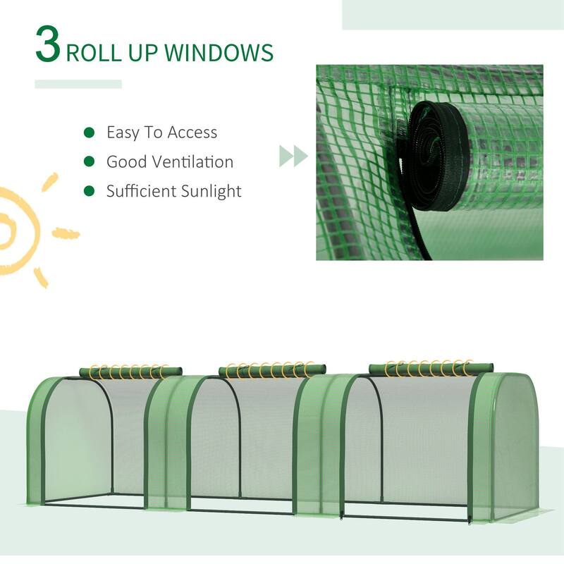 Outsunny 10' x 3' x 2.5' Mini Greenhouse, Portable Tunnel Greenhouse with Roll-Up Zippered Doors, UV Waterproof Cover