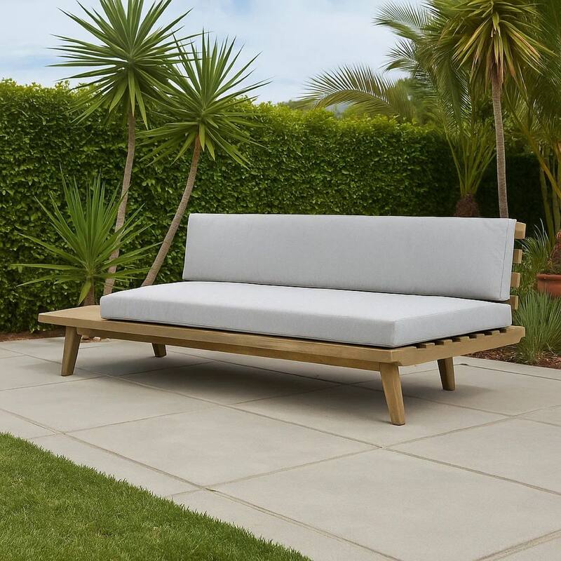 Outdoor 2-Seater Sofa, 76 Inch Slatted Acacia Wood w Built in Table