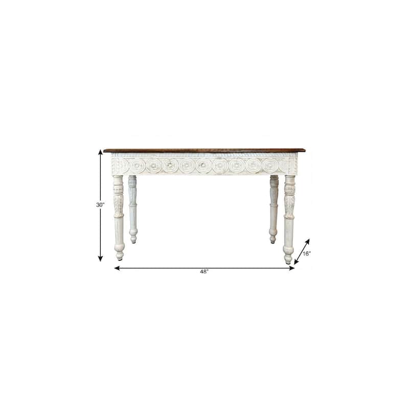 HomeRoots 48" Natural and White Solid Wood Distressed Console Table - 48.00 in. x 30.00 in. x 16.00 in.